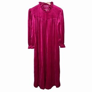 VTG 80s Gilligan O'Malley Pink Velour Housecoat Zip Robe Maxi Pockets XL Ruffle